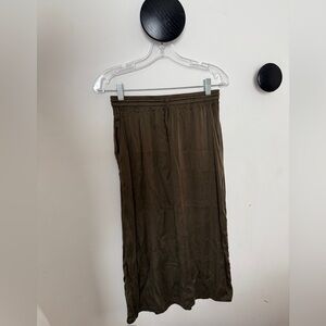 Skin Olive Silk Midi Skirt with Drawstring